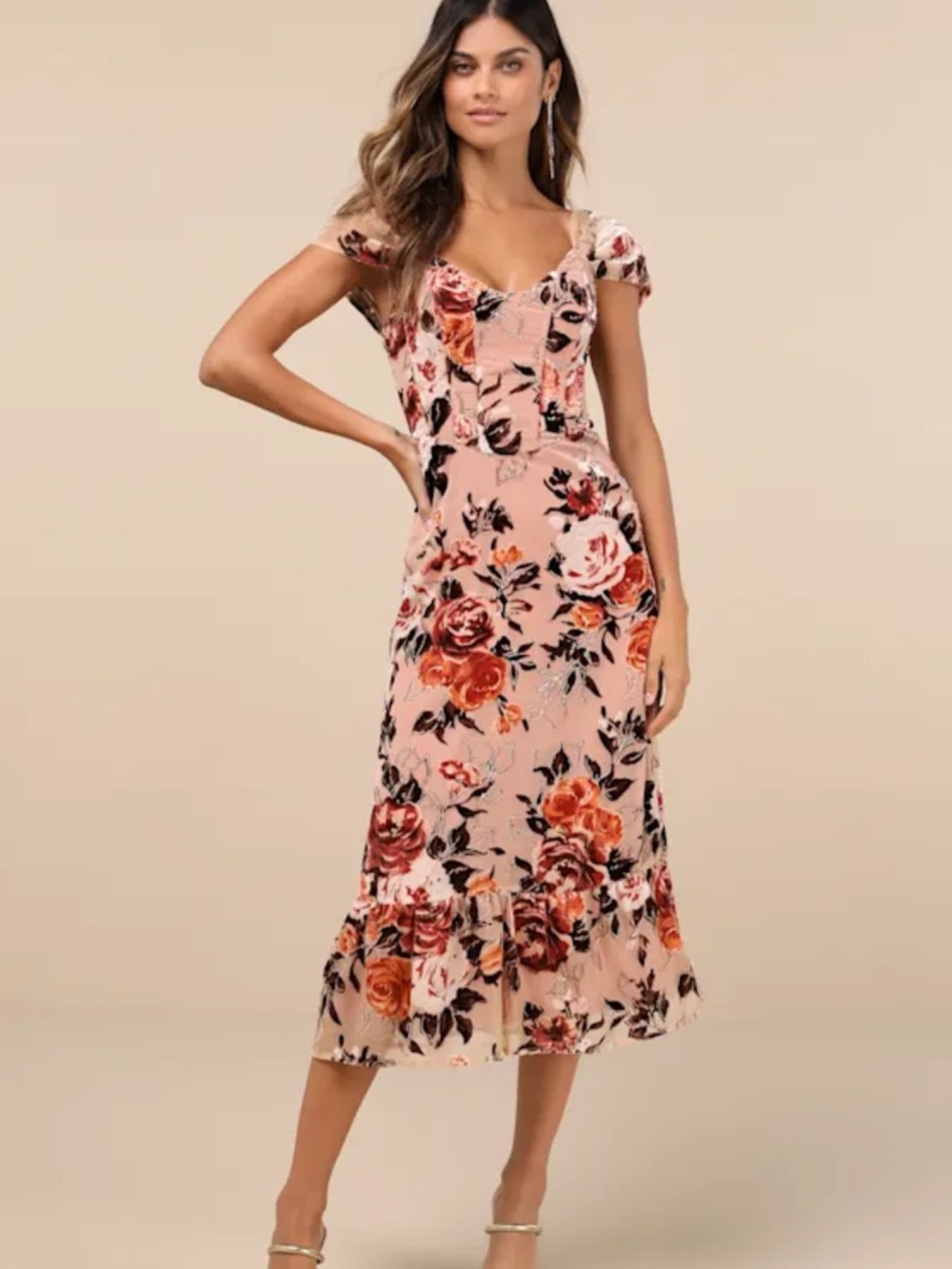 New Lulus Composed Beauty Burnout Velvet Floral Midi Dress in Blush Pink Sz XL - Picture 6 of 6